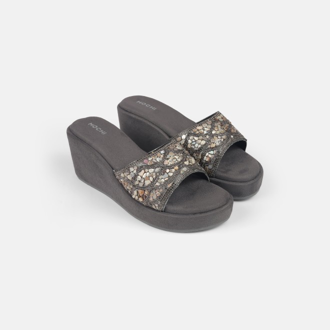 Mochi Women Gun-metal Ethnic Slip Ons (SKU: 35-1984-29-35)