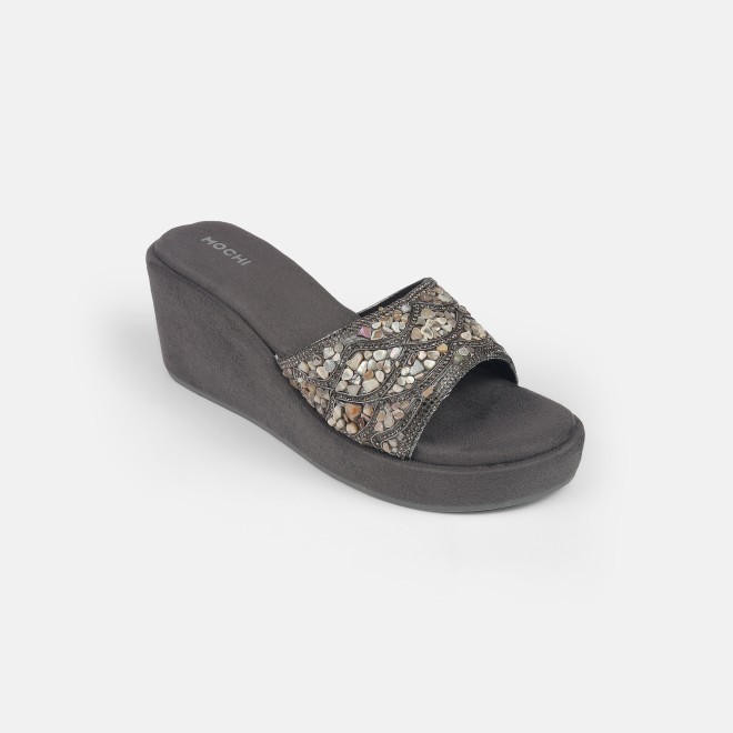 Mochi Women Gun-metal Ethnic Slip Ons (SKU: 35-1984-29-35)