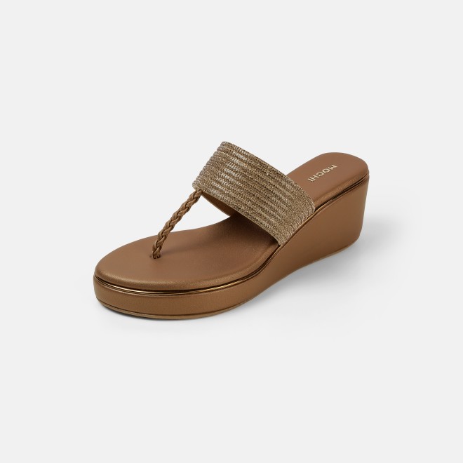 Mochi Women Antic-gold Ethnic Slip Ons (SKU: 35-1986-28-35)