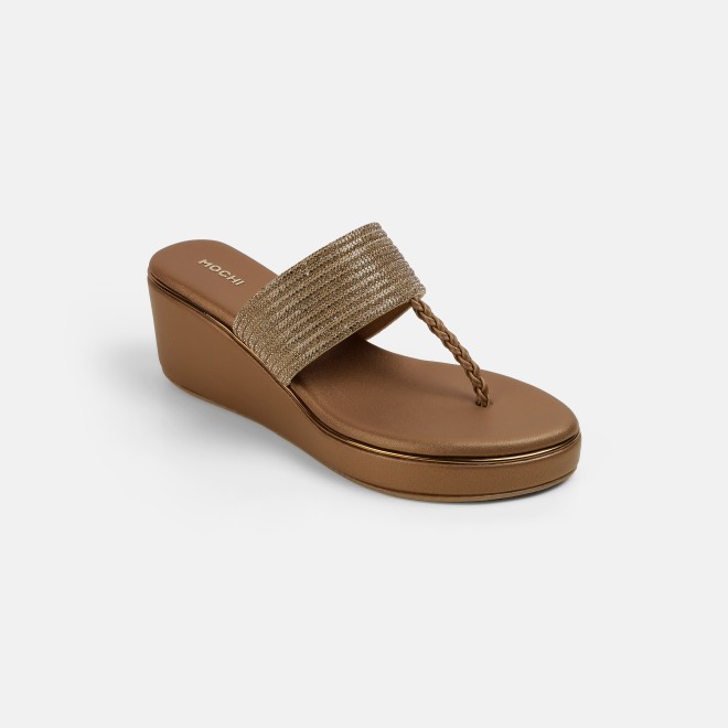 Mochi Women Antic-gold Ethnic Slip Ons (SKU: 35-1986-28-35)
