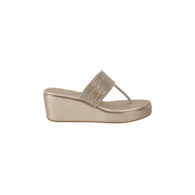 Mochi Women Gold Ethnic Slip Ons (SKU: 35-1986-15-36)
