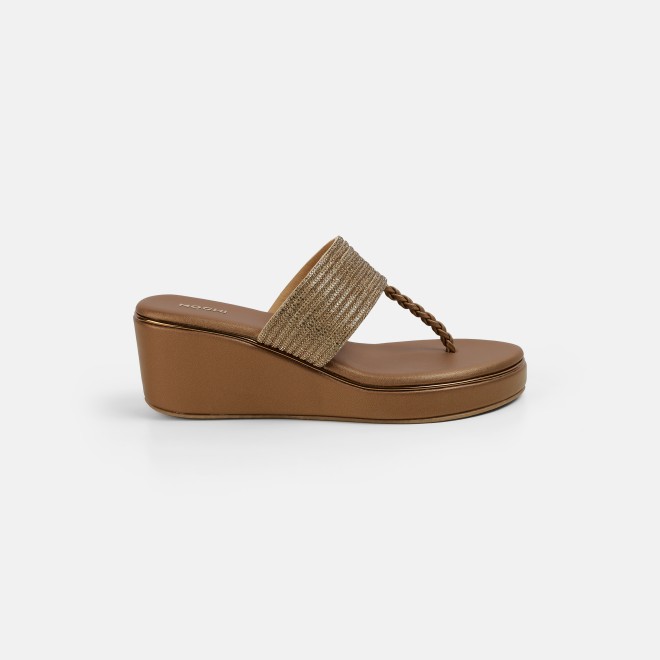 Mochi Women Antic-gold Ethnic Slip Ons (SKU: 35-1986-28-35)