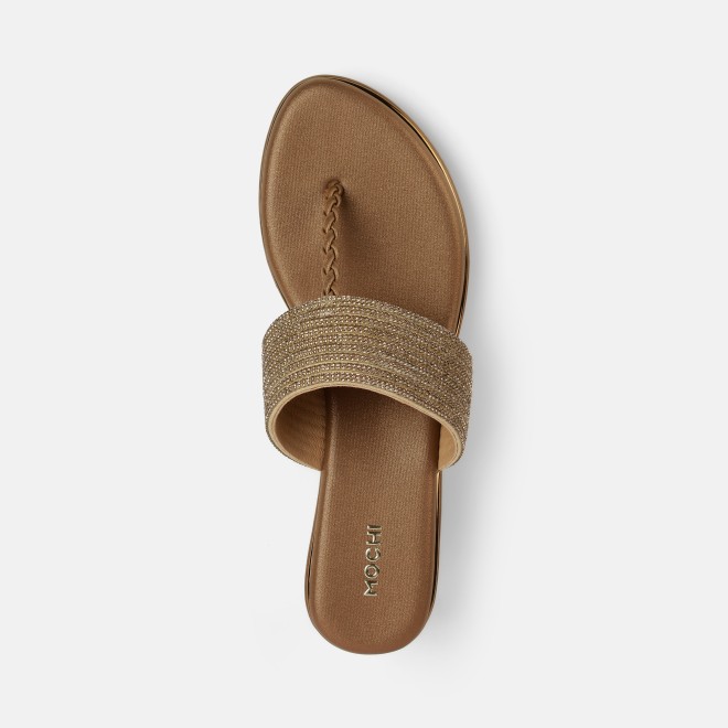 Mochi Women Antic-gold Ethnic Slip Ons (SKU: 35-1986-28-35)
