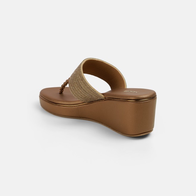 Mochi Women Antic-gold Ethnic Slip Ons (SKU: 35-1986-28-35)