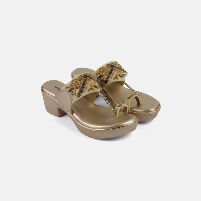 Mochi Women Gold Ethnic Slip Ons (SKU: 35-2054-15-41)
