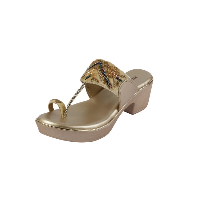 Mochi Women Gold Ethnic Slip Ons (SKU: 35-2054-15-41)