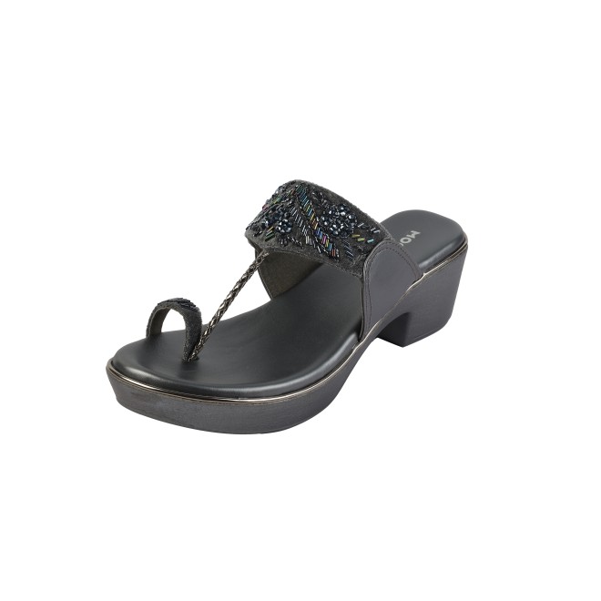 Mochi Women Gun-metal Ethnic Slip Ons (SKU: 35-2054-29-37)
