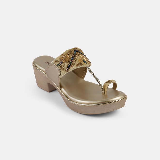 Mochi Women Gold Ethnic Slip Ons (SKU: 35-2054-15-41)