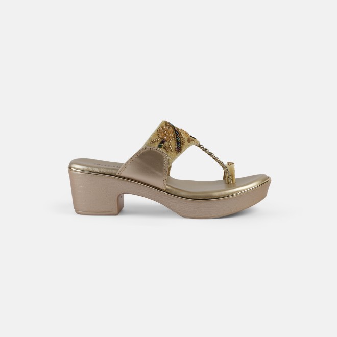 Mochi Women Gold Ethnic Slip Ons (SKU: 35-2054-15-41)