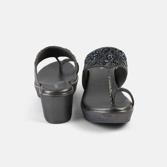Mochi Women Gun-metal Ethnic Slip Ons (SKU: 35-2054-29-37)