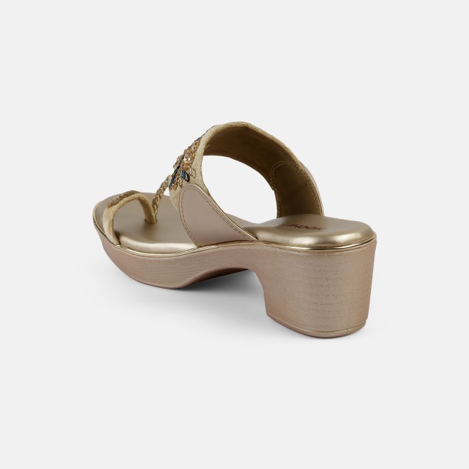 Mochi Women Gold Ethnic Slip Ons (SKU: 35-2054-15-41)