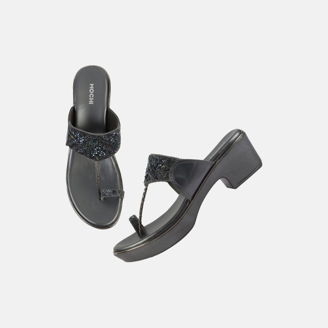 Mochi Women Gun-metal Ethnic Slip Ons (SKU: 35-2054-29-37)