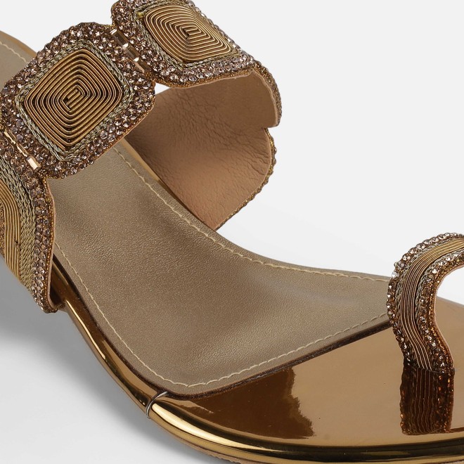 Mochi Women Antic-gold Ethnic Slip Ons (SKU: 35-2058-28-36)
