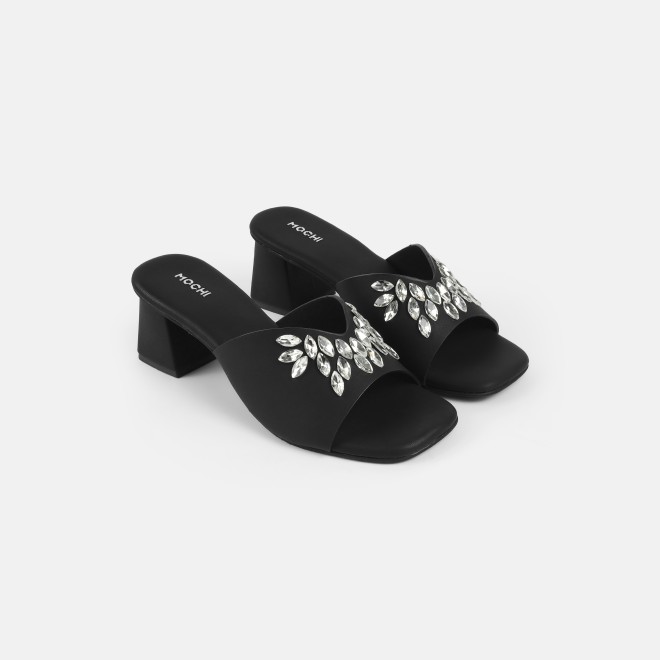 Mochi Women Black Party Slip Ons (SKU: 35-2081-11-37)