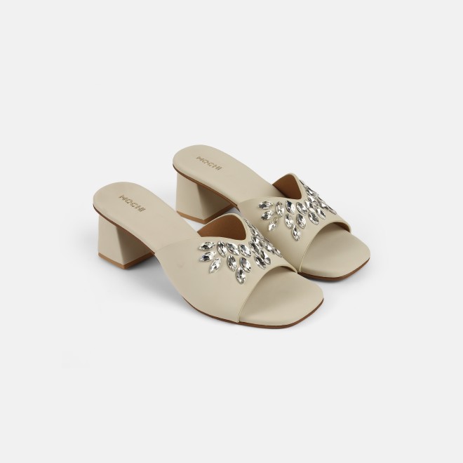 Mochi Women Beige Party Slip Ons (SKU: 35-2081-20-37)
