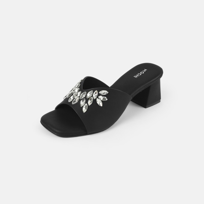 Mochi Women Black Party Slip Ons (SKU: 35-2081-11-37)
