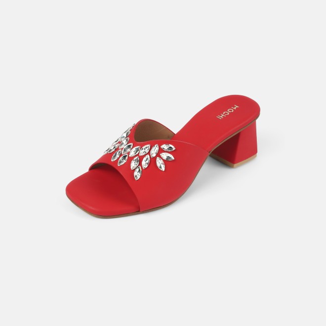 Mochi Women Red Party Slip Ons (SKU: 35-2081-18-36)