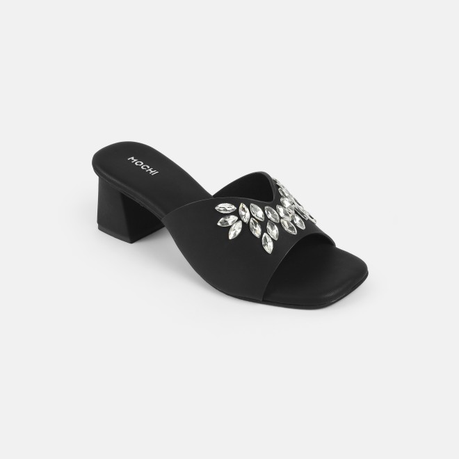 Mochi Women Black Party Slip Ons (SKU: 35-2081-11-37)