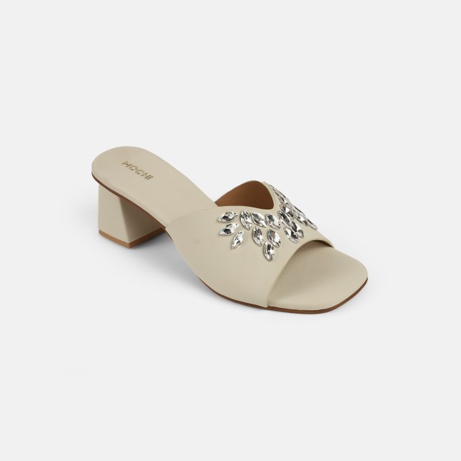 Mochi Women Beige Party Slip Ons (SKU: 35-2081-20-37)