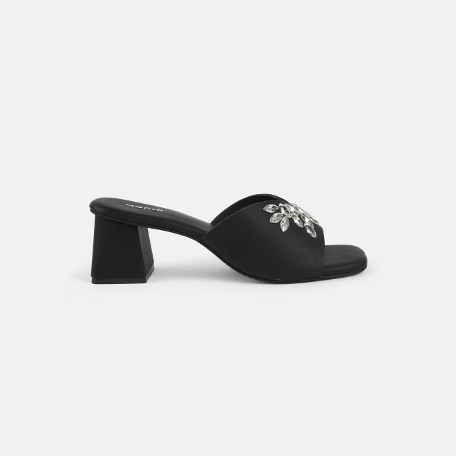 Mochi Women Black Party Slip Ons (SKU: 35-2081-11-37)
