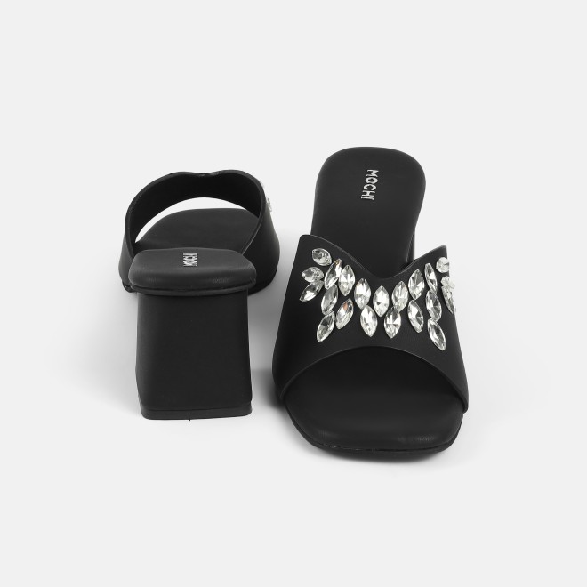 Mochi Women Black Party Slip Ons (SKU: 35-2081-11-37)