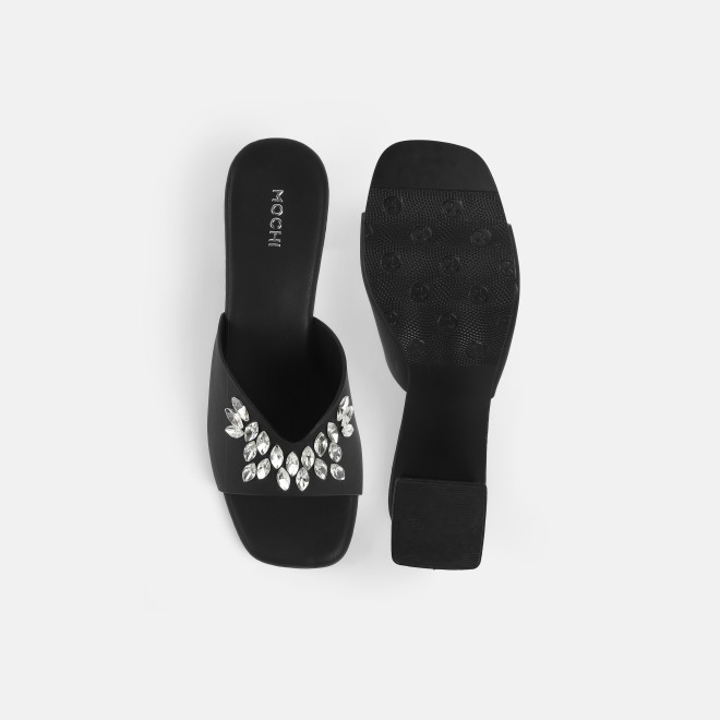 Mochi Women Black Party Slip Ons (SKU: 35-2081-11-37)