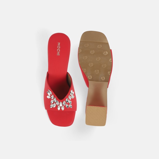 Mochi Women Red Party Slip Ons (SKU: 35-2081-18-36)