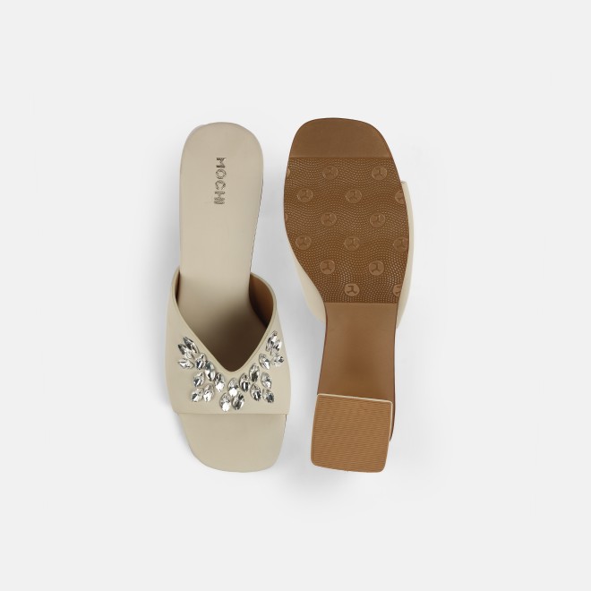 Mochi Women Beige Party Slip Ons (SKU: 35-2081-20-37)