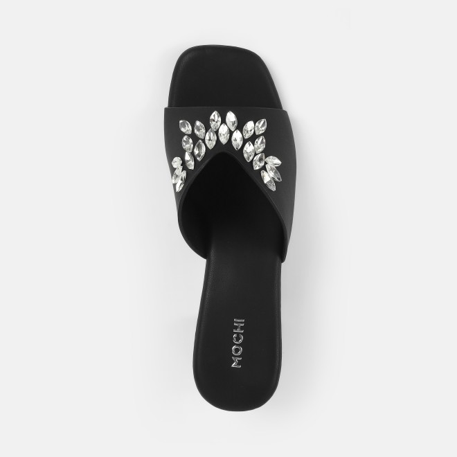 Mochi Women Black Party Slip Ons (SKU: 35-2081-11-37)