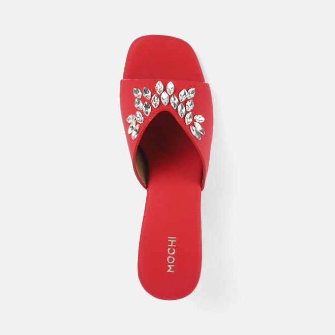 Mochi Women Red Party Slip Ons (SKU: 35-2081-18-36)