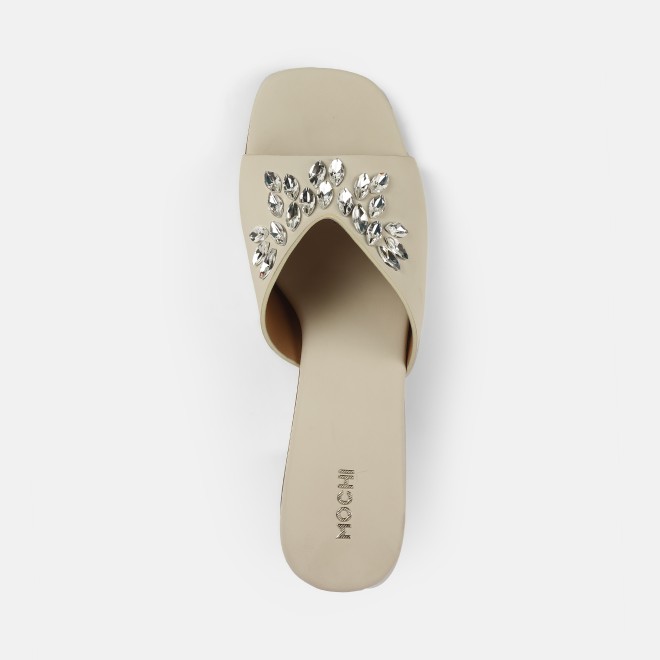 Mochi Women Beige Party Slip Ons (SKU: 35-2081-20-37)