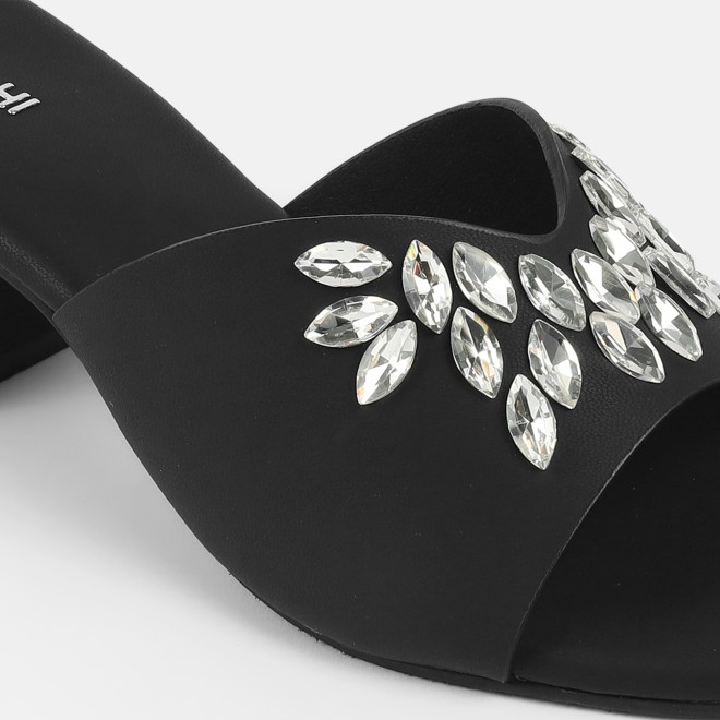 Mochi Women Black Party Slip Ons (SKU: 35-2081-11-37)