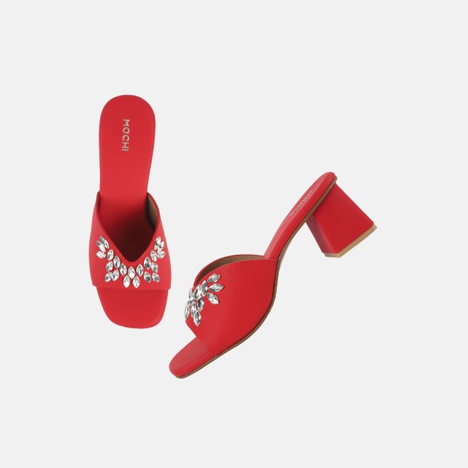 Mochi Women Red Party Slip Ons (SKU: 35-2081-18-36)