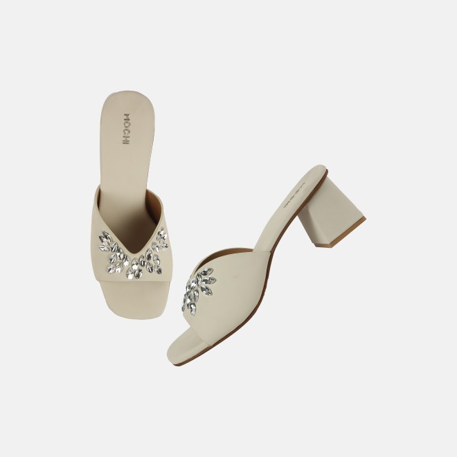 Mochi Women Beige Party Slip Ons (SKU: 35-2081-20-37)