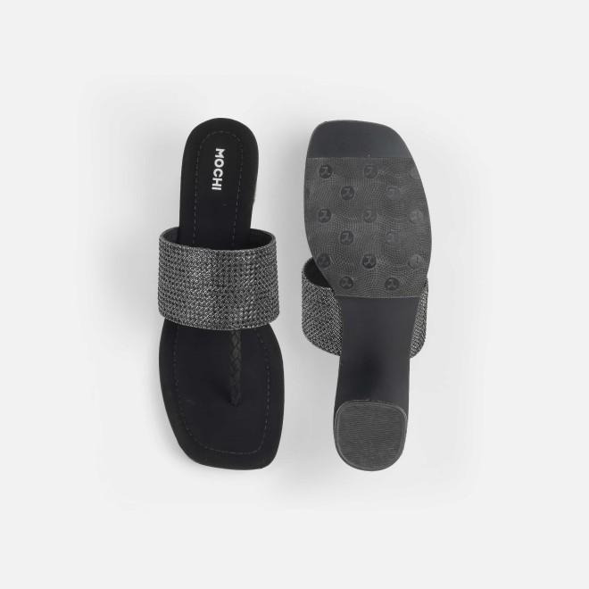Mochi Women Black Ethnic Slip Ons (SKU: 35-2091-11-36)