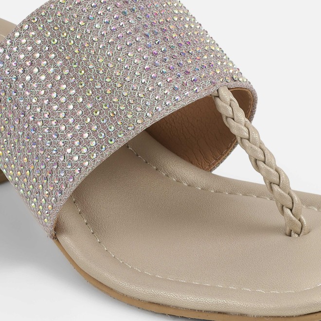 Mochi Women Gold Ethnic Slip Ons (SKU: 35-2091-15-36)