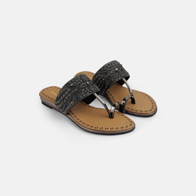 Mochi Women Gun-metal Ethnic Slip Ons (SKU: 35-2114-29-37)