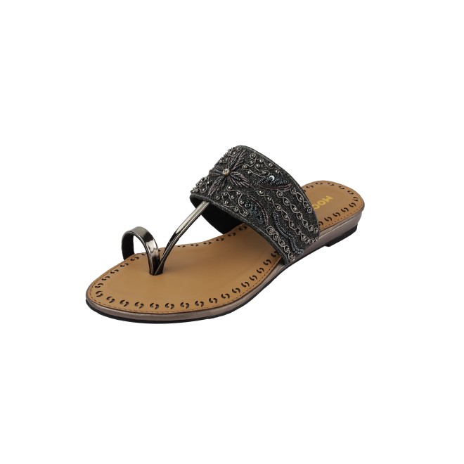 Mochi Women Gun-metal Ethnic Slip Ons (SKU: 35-2114-29-37)