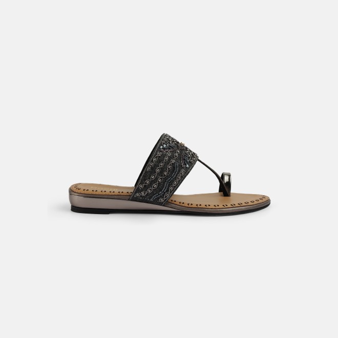 Mochi Women Gun-metal Ethnic Slip Ons (SKU: 35-2114-29-37)