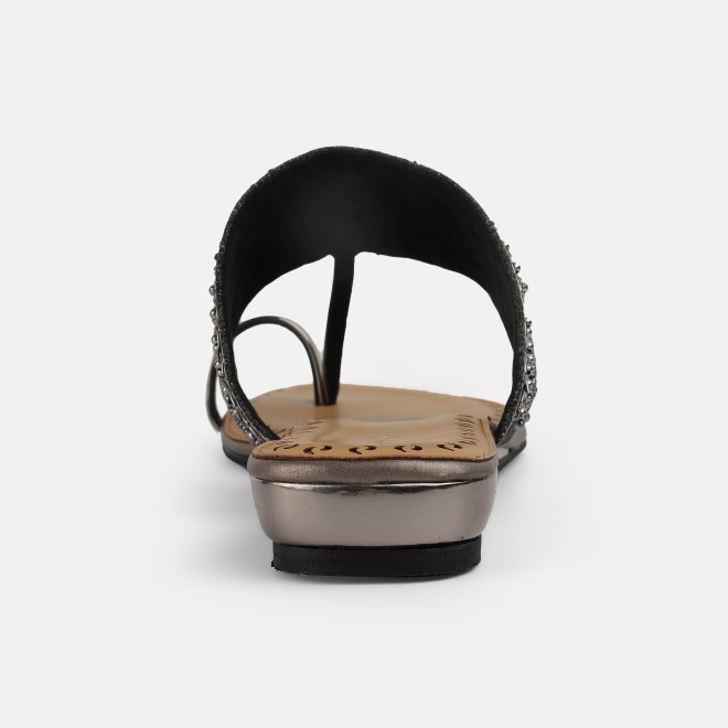Mochi Women Gun-metal Ethnic Slip Ons (SKU: 35-2114-29-37)
