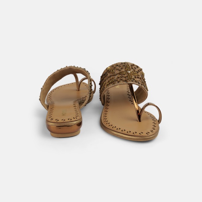 Mochi Women Antic-gold Ethnic Slip Ons (SKU: 35-2114-28-36)