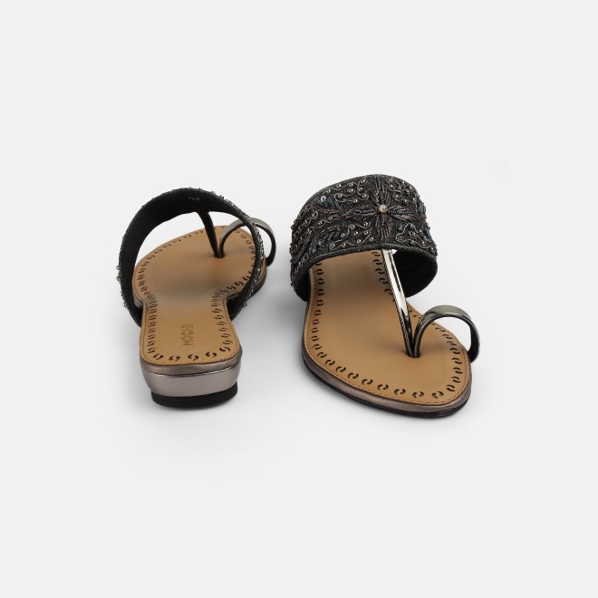 Mochi Women Gun-metal Ethnic Slip Ons (SKU: 35-2114-29-37)