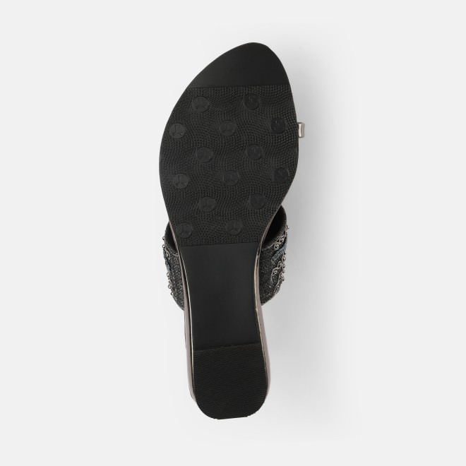 Mochi Women Gun-metal Ethnic Slip Ons (SKU: 35-2114-29-37)