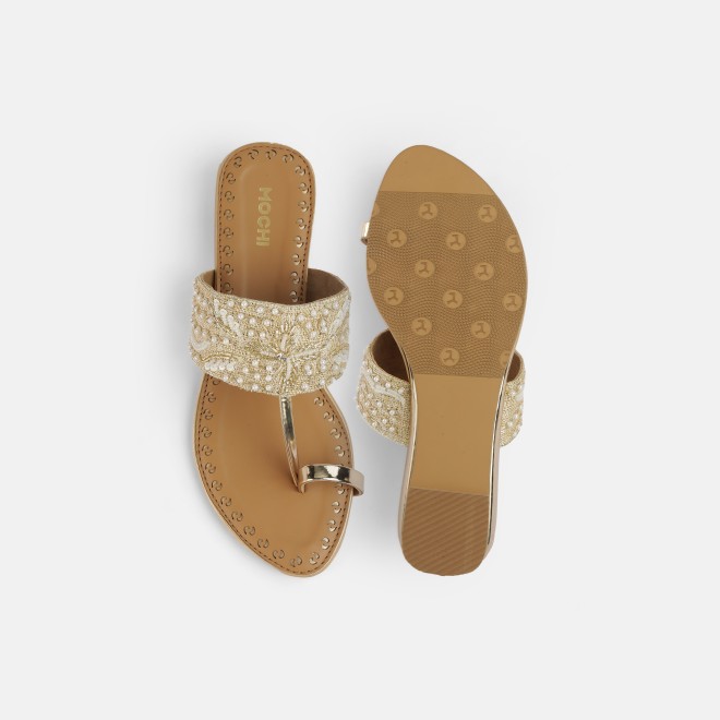 Mochi Women Gold Ethnic Slip Ons (SKU: 35-2114-15-36)