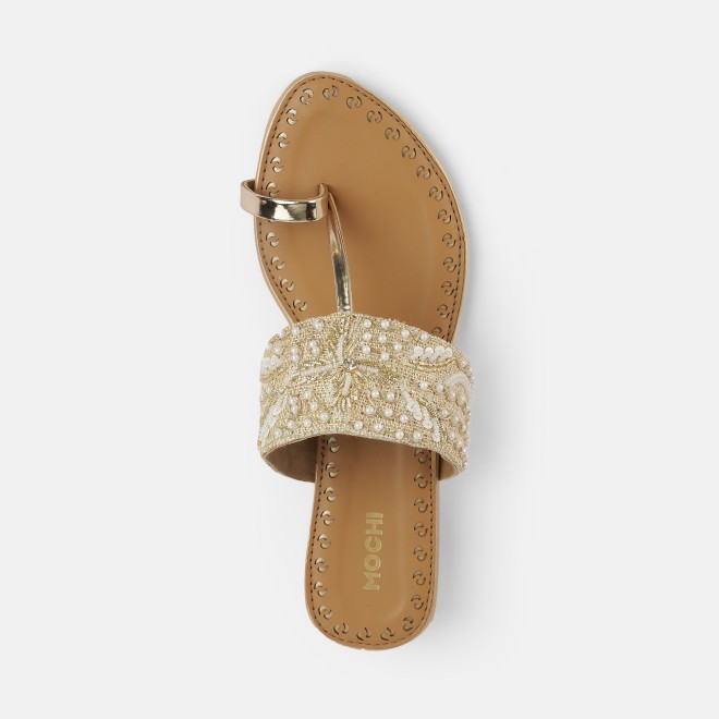 Mochi Women Gold Ethnic Slip Ons (SKU: 35-2114-15-36)