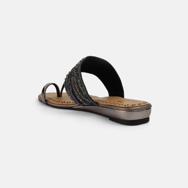 Mochi Women Gun-metal Ethnic Slip Ons (SKU: 35-2114-29-37)