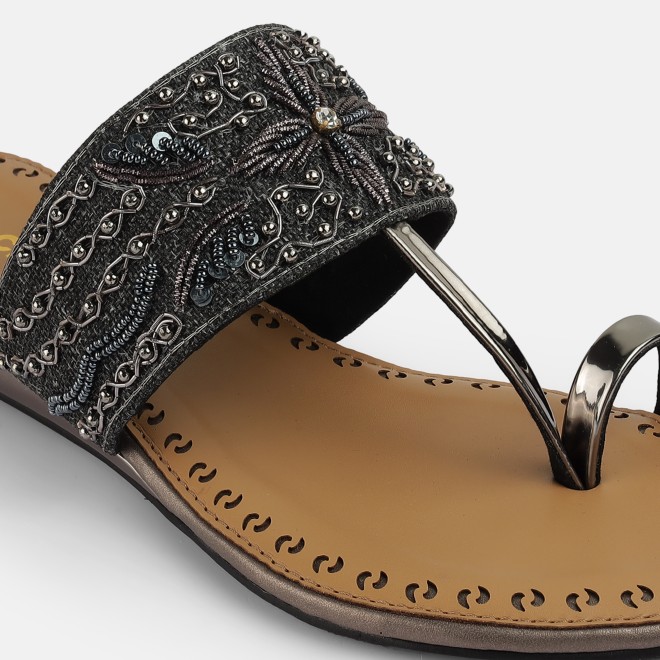 Mochi Women Gun-metal Ethnic Slip Ons (SKU: 35-2114-29-37)