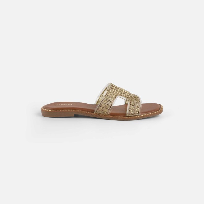 Mochi Women Gold Party Slippers (SKU: 35-2124-15-36)
