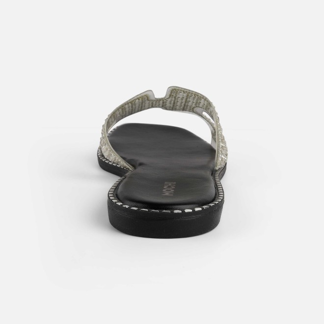 Mochi Women Silver Party Slippers (SKU: 35-2124-27-36)