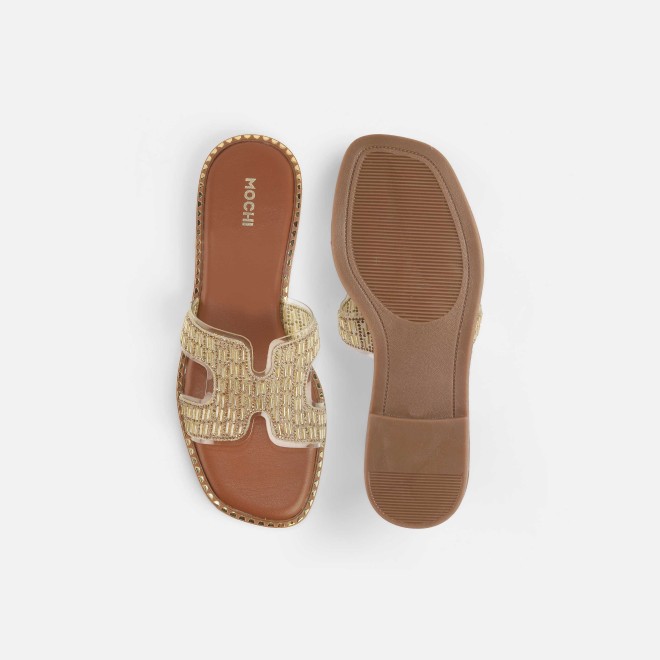 Mochi Women Gold Party Slippers (SKU: 35-2124-15-36)